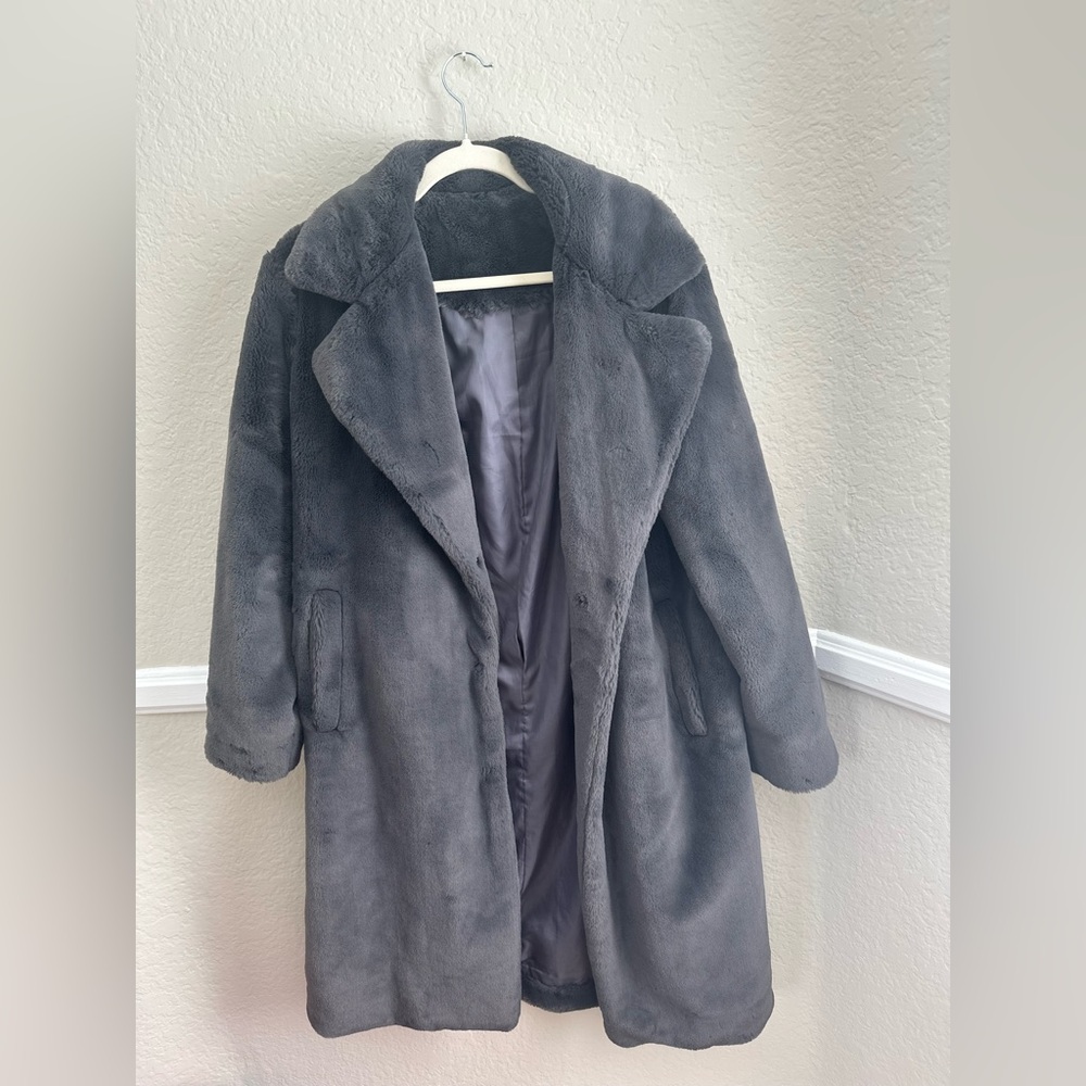 Dark Gray Faux Fur Coat